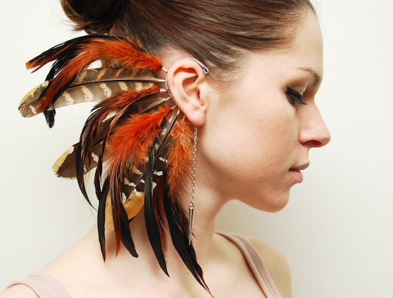 Feather Ear Cuff - Fire Tiger