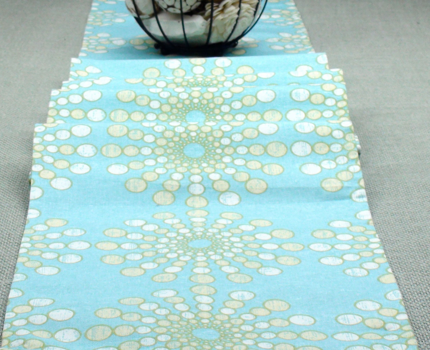 Turquoise Blue Table Runner, Blue Tablecloth - Blue Color, Yellow Color 108 inch long table runner