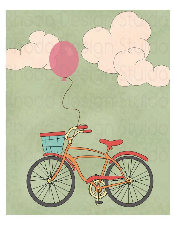 Bike Balloon Summer Days 8 x 10 digital print (Retro Bike Love)