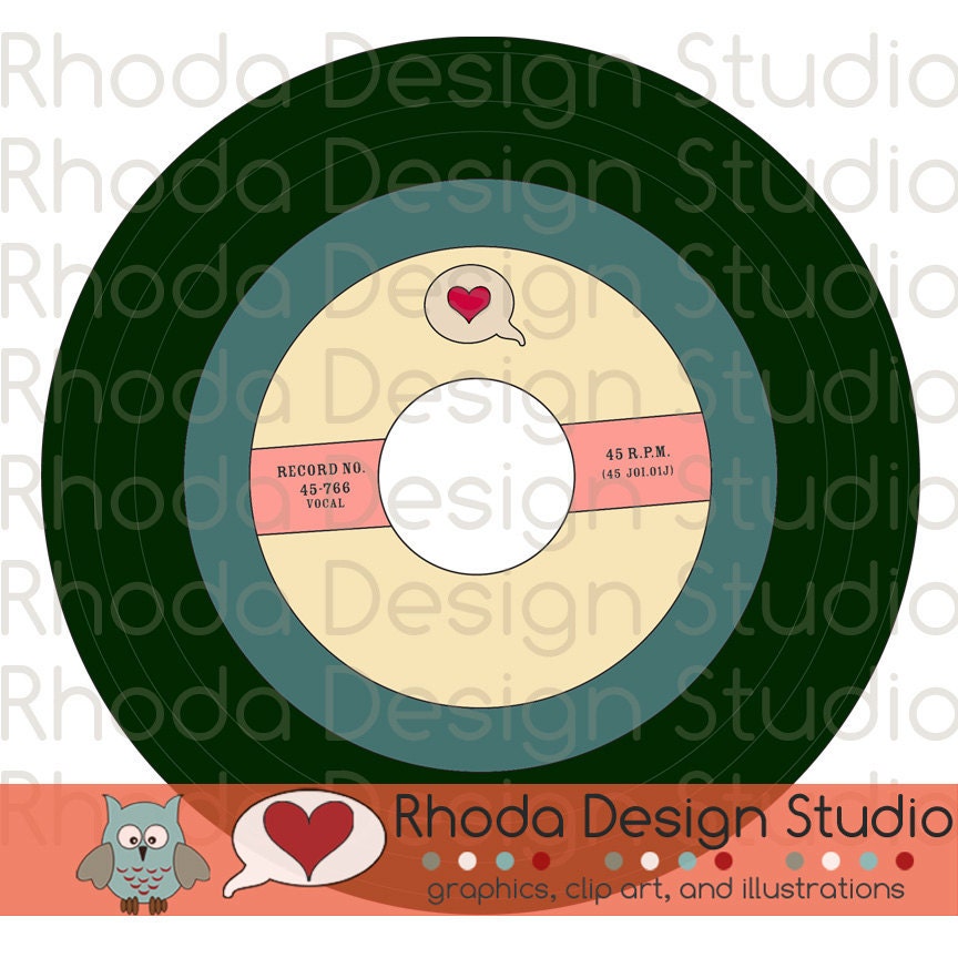 Retro Vinyl 45 Record Colored Images Digital Clip Art Vintage Music
