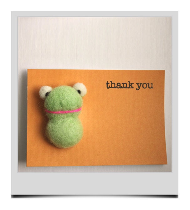 Hand Needle Felted Nerdy Froggy - Honeydew (Greeting Card - Thank you)