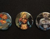 Superman Supergirl Powergirl Repurposed Comic button set