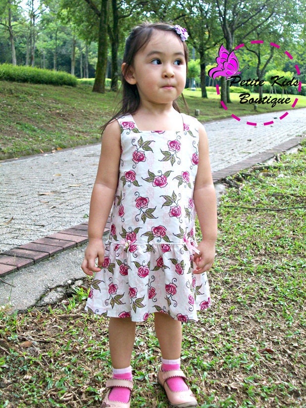 Macy Dress For Girl 12M-8Y - Easy Sew - PDF pattern & instructions -Square neckline - Drop waist - Snap fasteners/ Zipper Option