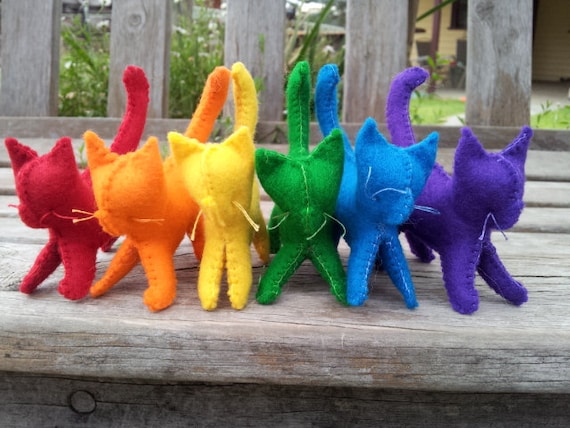 A Rainbow of 6 Handmade Cats/Kittens