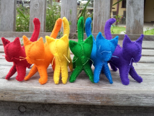 A Rainbow of 6 Handmade Cats/Kittens
