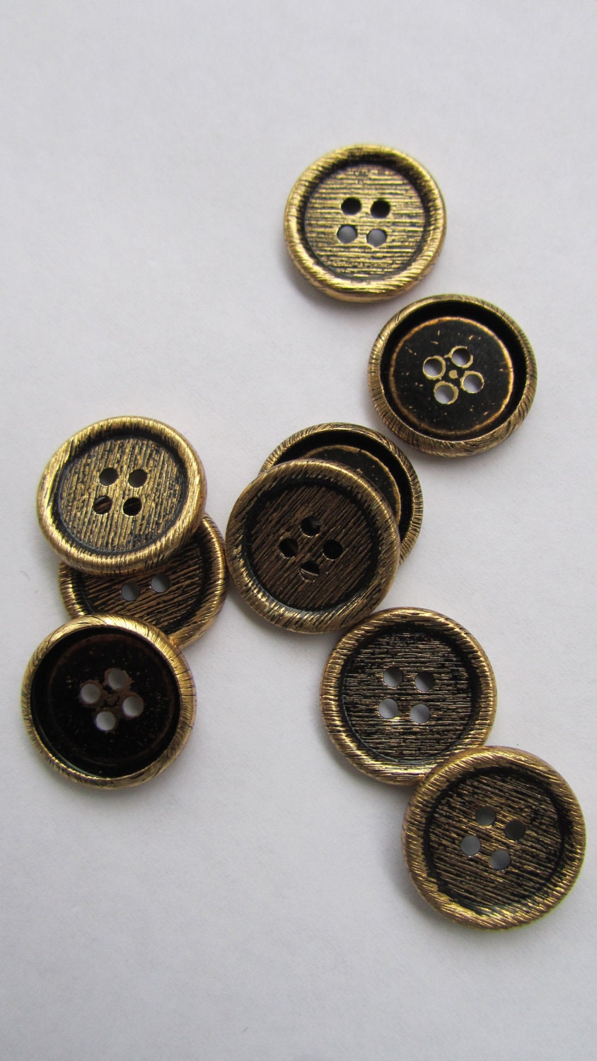 Vintage Black and Gold 4 hole Buttons, Lot of 9