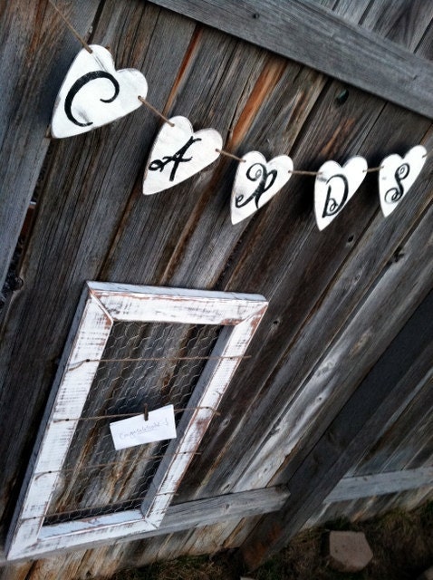 Rustic Wedding Garland Card Holder and Wood Heart Banner Bunting