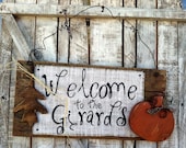 Halloween Fall Thanksgiving Autumn Rustic Personalized Burlap Welcome Sign