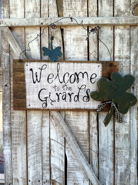 St. Patrick's Day Personalized Welcome Burlap Sign Door Hanger