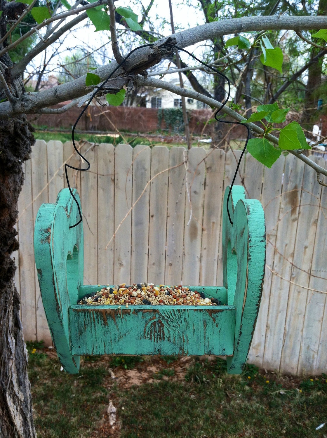 Open Heart Shaped Bird Feeder in Sea Glass Green