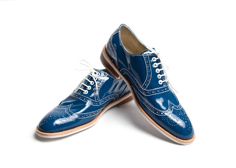 blue patent oxford shoes - FREE WORLDWIDE SHIPPING