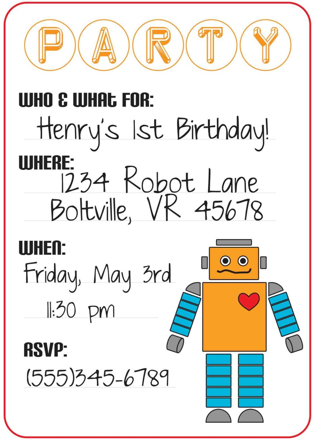 robot party invitations