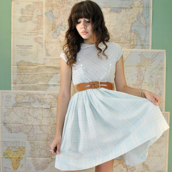 Vintage 50s pastel plaid babydoll dress (( small ))