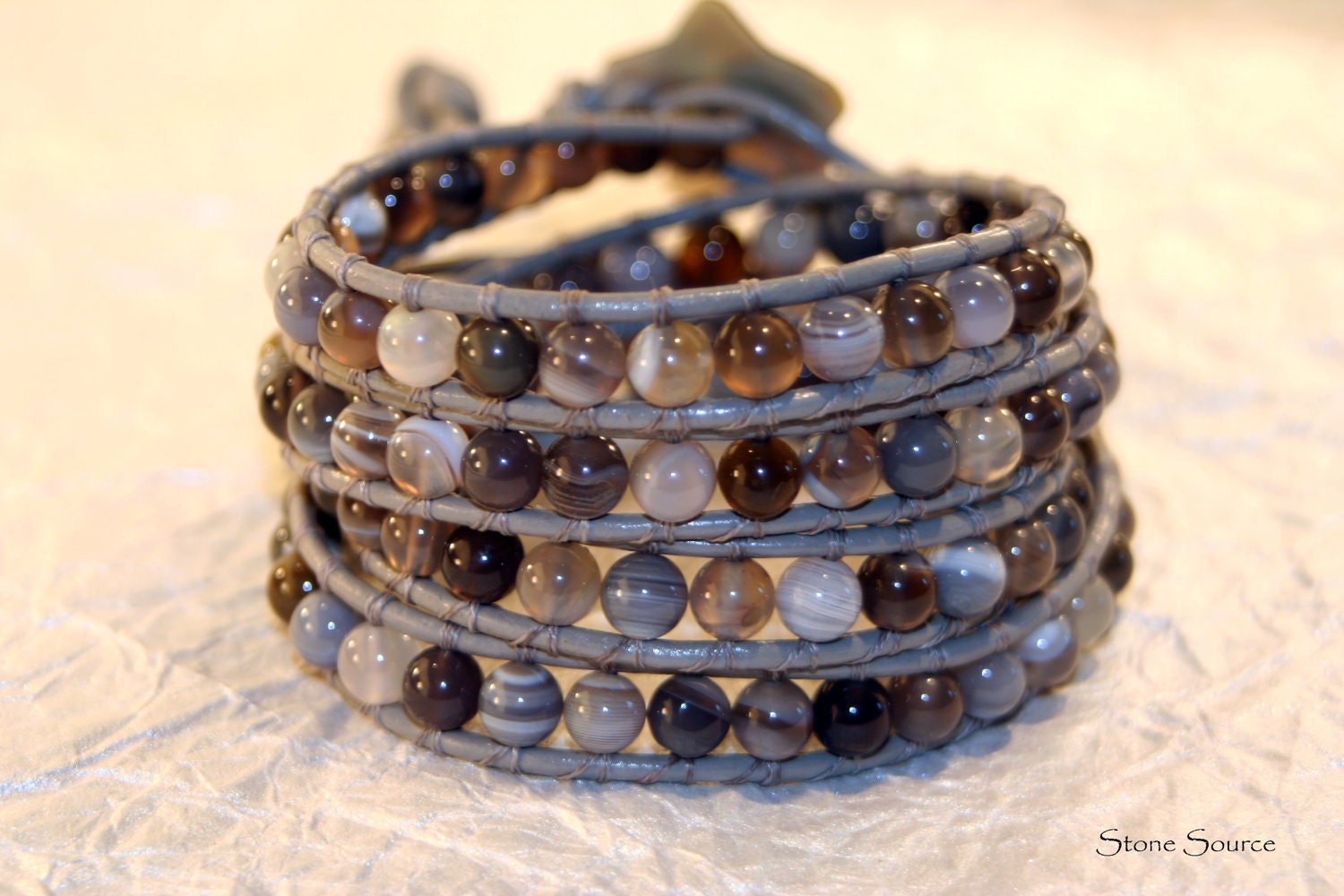 Leather Wrap Bracelet - Botswana Agate - Chan Luu Style