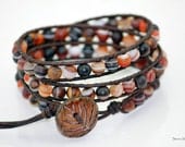 Chan Luu Style Wrap Bracelet - Banded Agate - Brown Leather
