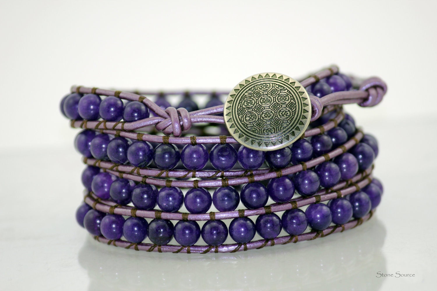 Dark Amethyst Leather Wrap Bracelet - Chan Luu style