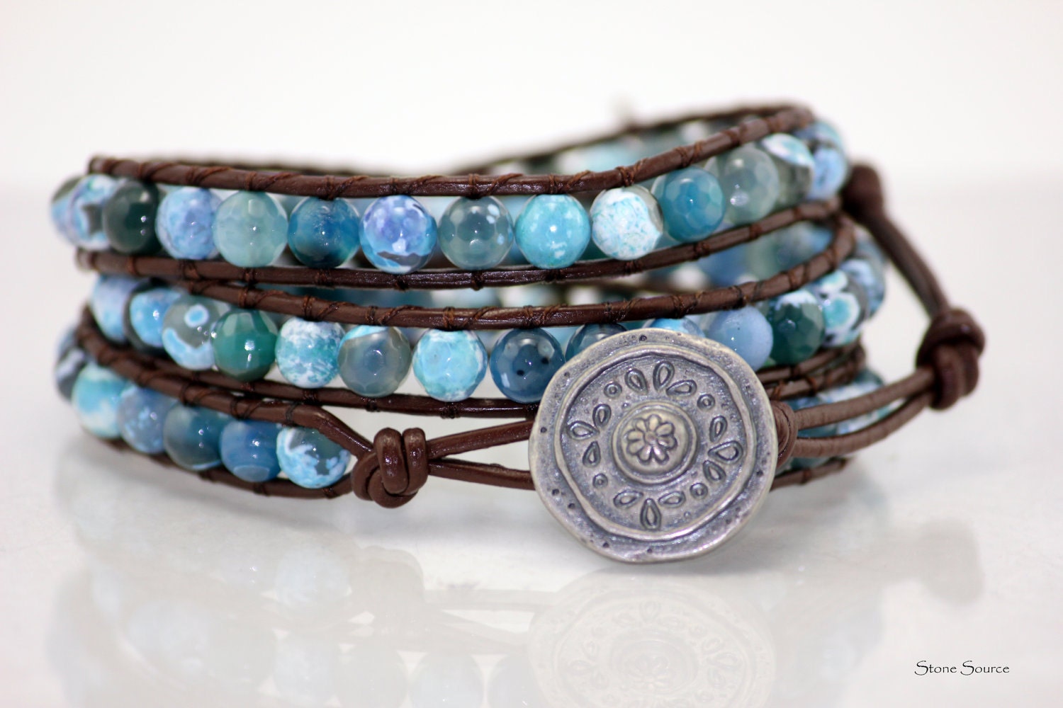 Turquoise Leather Wrap Bracelet - Beaded - Chan Luu Style