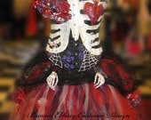 Day of the Dead Costume- Black Steelboned Corset, Tulle Skirt With Lace Skirt, and Accessories