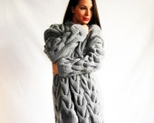 Spring sweater  fashion Grey over-sized handmade cable-knitted cardigan coat - orchideaboutique