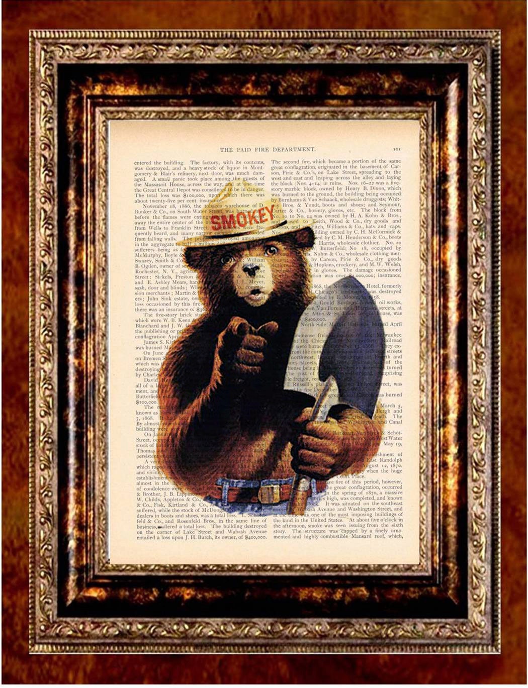 SMOKEY BEAR Vintage Art Print Antique 1800's Book Page or Dictionary Page Upcycled Recycled
