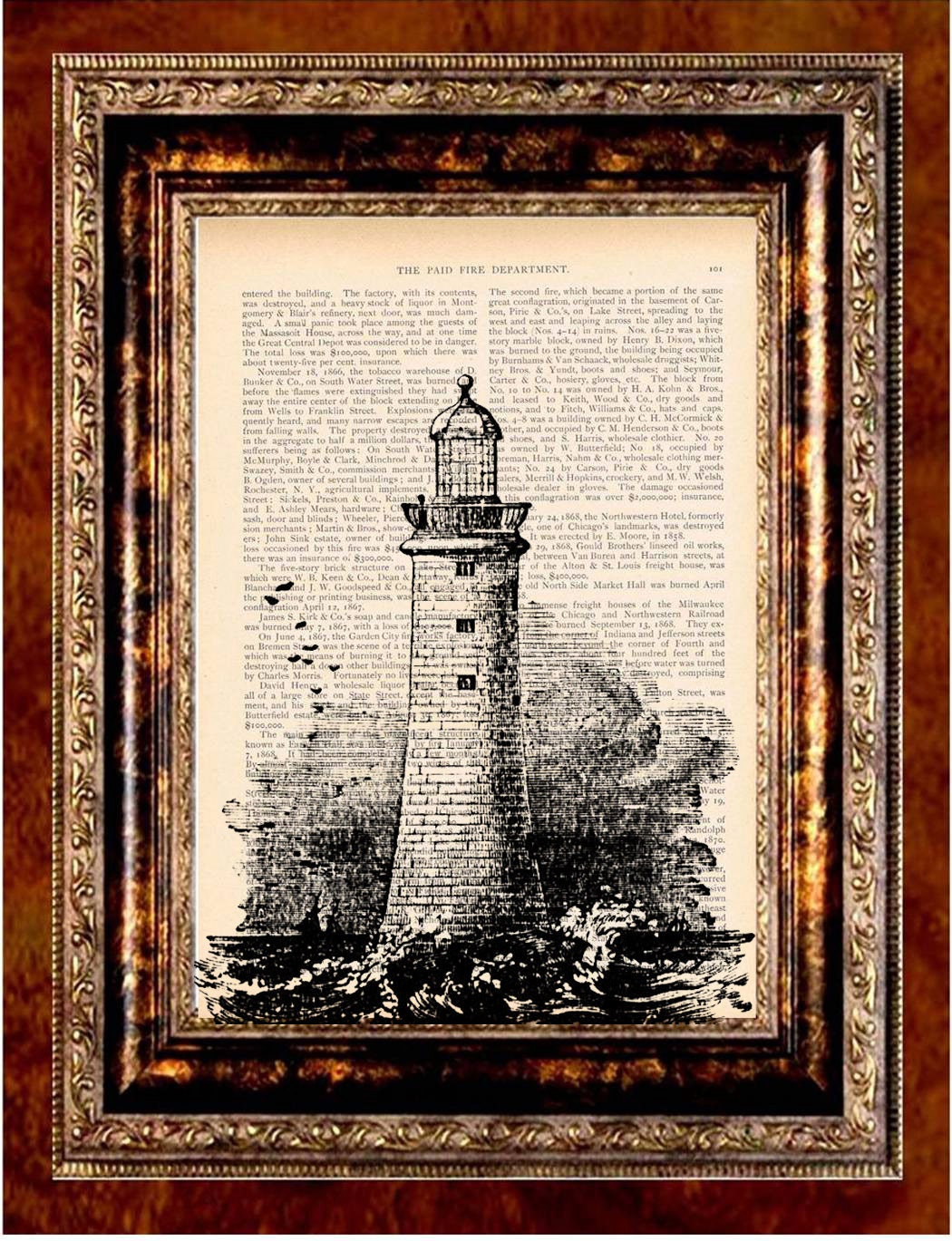 LIGHTHOUSE Vintage Art Print Antique 1800's Book Page or Dictionary Page Upcycled Recycled