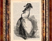 GREYHOUND LADY Vintage Art Print Antique 1800's Book Page or Dictionary Page Upcycled Recycled