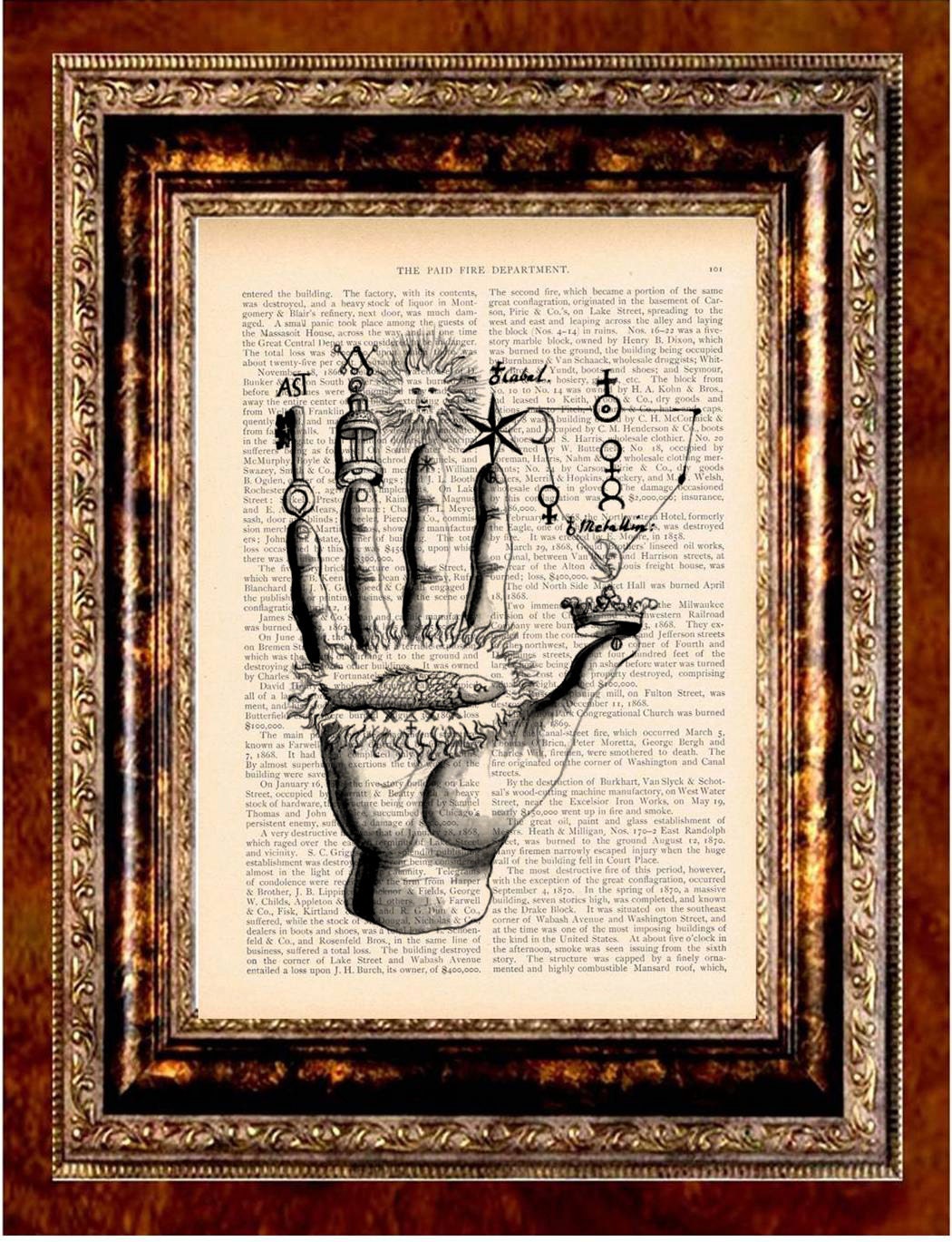 ALCHEMY HAND Vintage Art Print Antique 1800's Book Page or Dictionary Page Upcycled Recycled - newdayprints