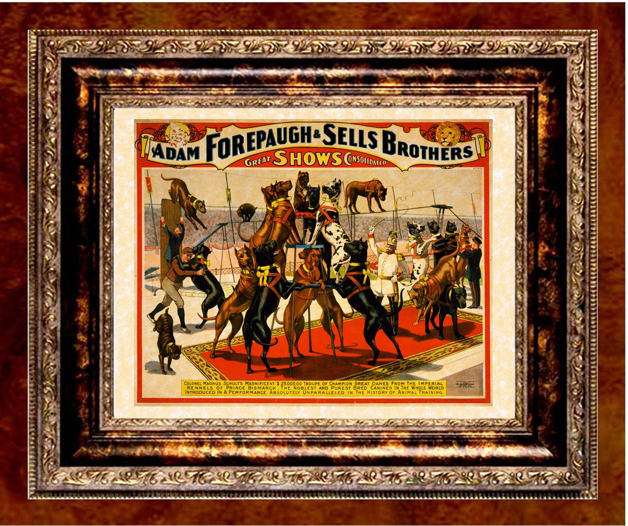 1898 Dog Circus Poster Art Print - Printed on Parchment Paper