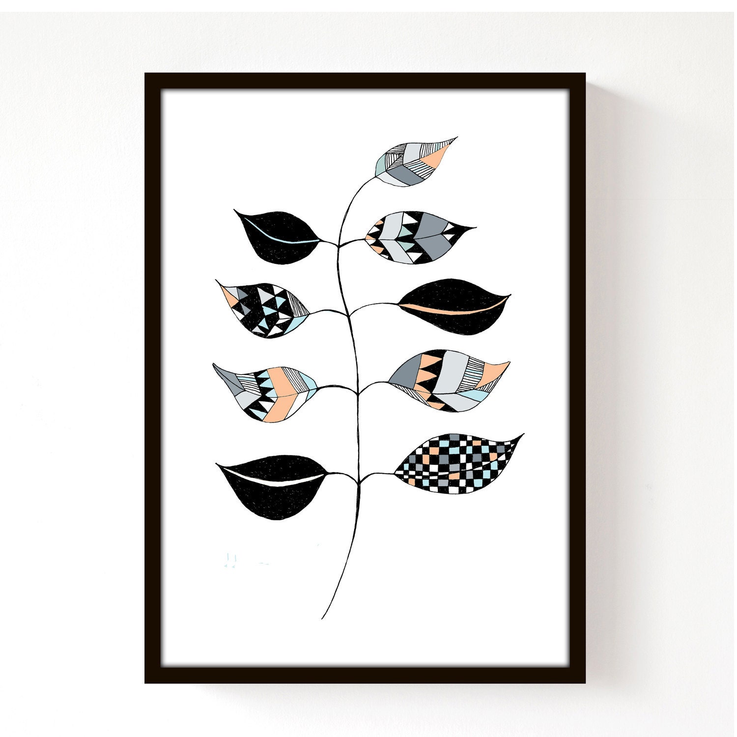 Zig Leaf (Peach) - A4 Print