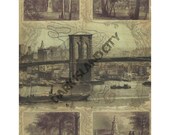 Large Wall Art Brooklyn Bridge Green-Wood Cemetery Transfer Mixed Media 10.5x13" Print