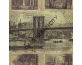 Brooklyn Bridge Green-Wood Cemetery Map Transfer Print Mixed media urban decor