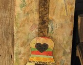 Original Mixed Media Guitar Bird Heart "I'll Get By Somehow"