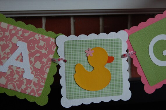 It's a Girl Banner, Rubber Duck Banner, Rubber Duck Baby Shower, Rubber Duck Shower, Rubber Duck Theme, Green and Pink Il_570xn