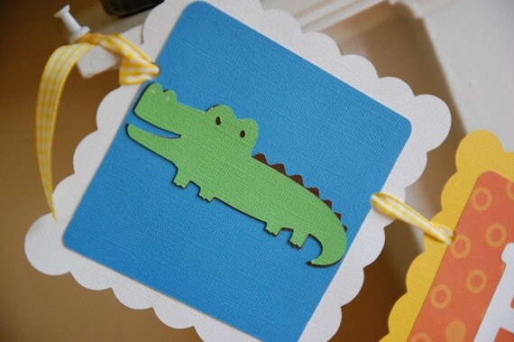 Alligator Happy 1st Birthday, Gator Party, Gator Birthday, Alligator Banner, Bright Colors Il_570xn