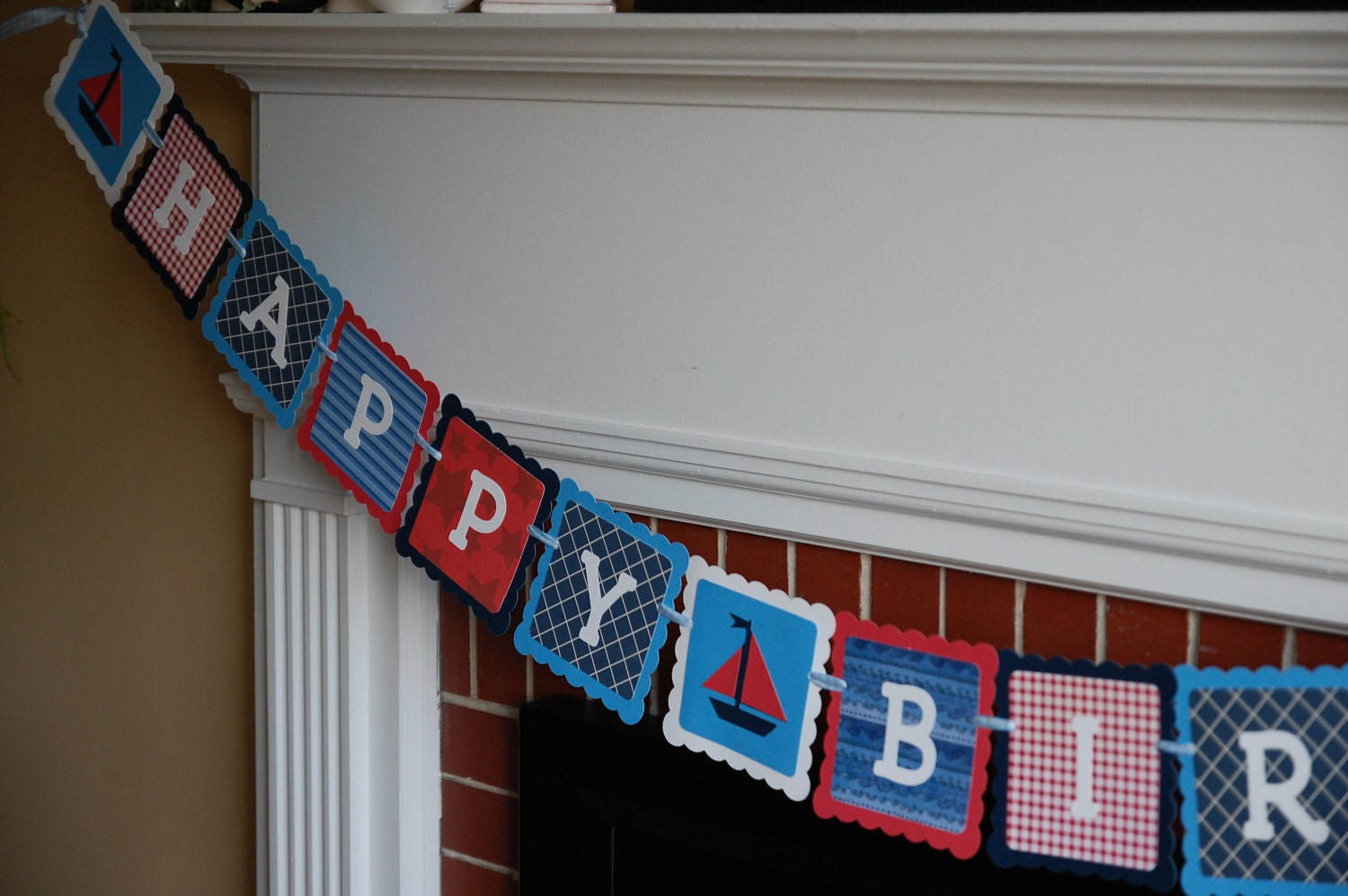 Sailboat Happy Banner, Happy Birthday Banner, Nautical Birthday Banner, Sailboat Birthday, Red, White, Navy and Blue