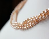 Peach Pearl Necklace - Multi Strand Braided Freshwater Pearl Necklace - 4mm