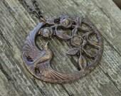 Hunger Games Necklace - Mockingjay and Prim Rose - Katniss approved - Solid Antiqued Brass - Inspired Jewelry