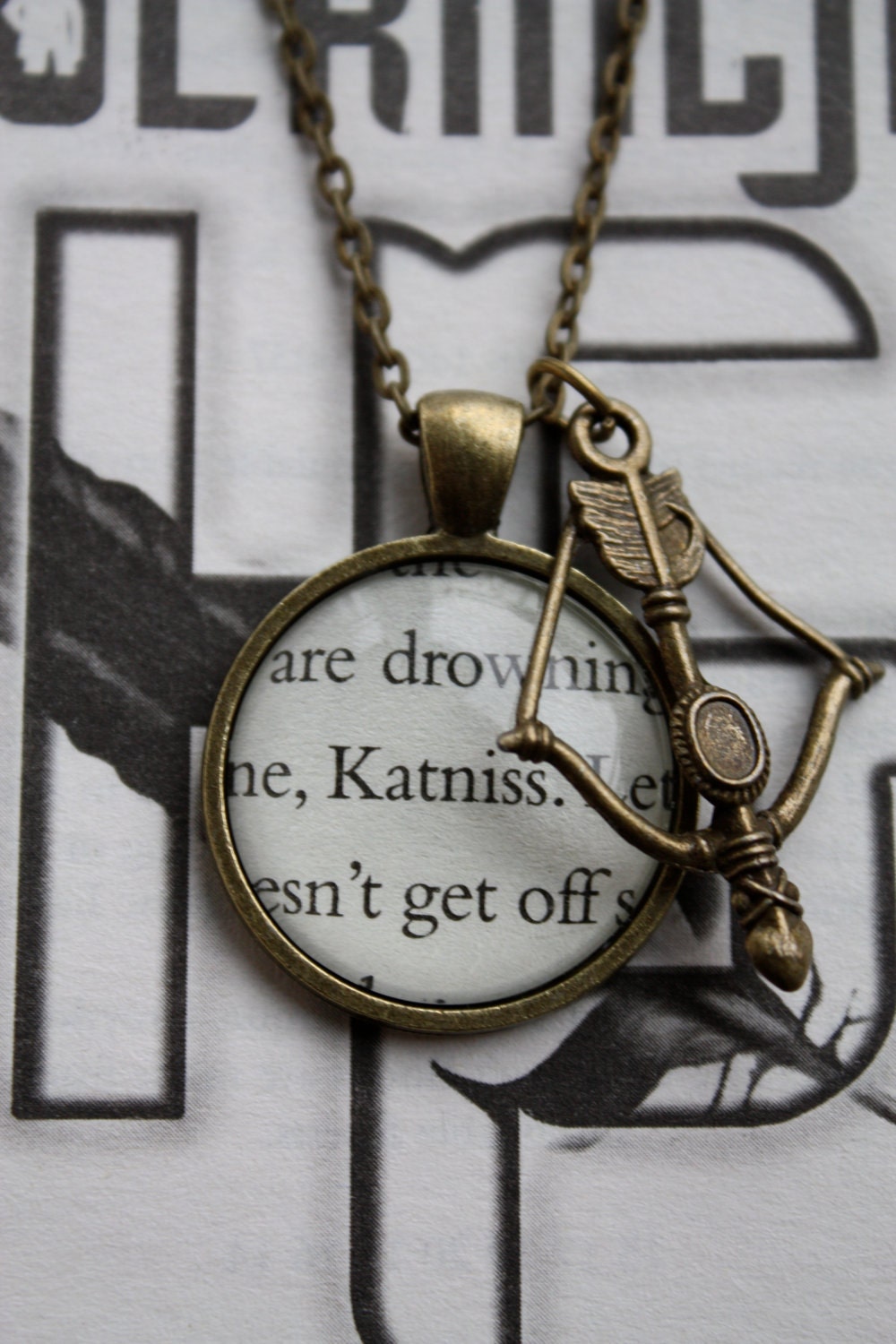Hunger Games 'Katniss' Bow & Arrow Charm on Long Necklace