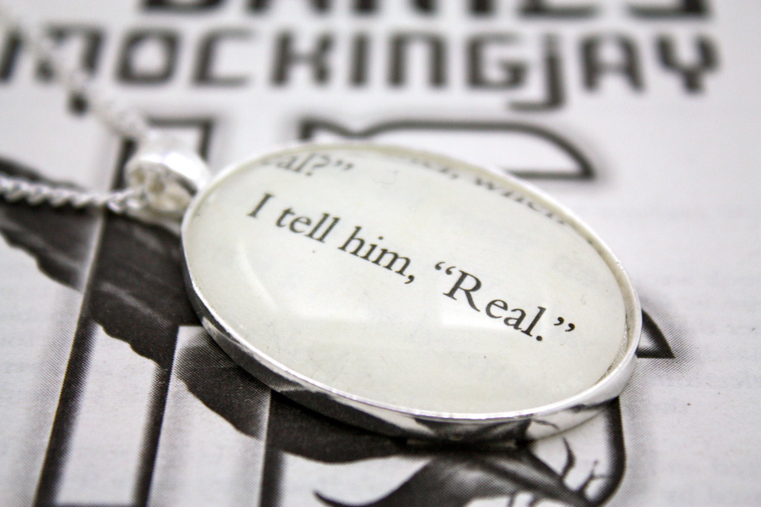 Hunger Games 'I Tell Him, 'Real'' Book Page Necklace