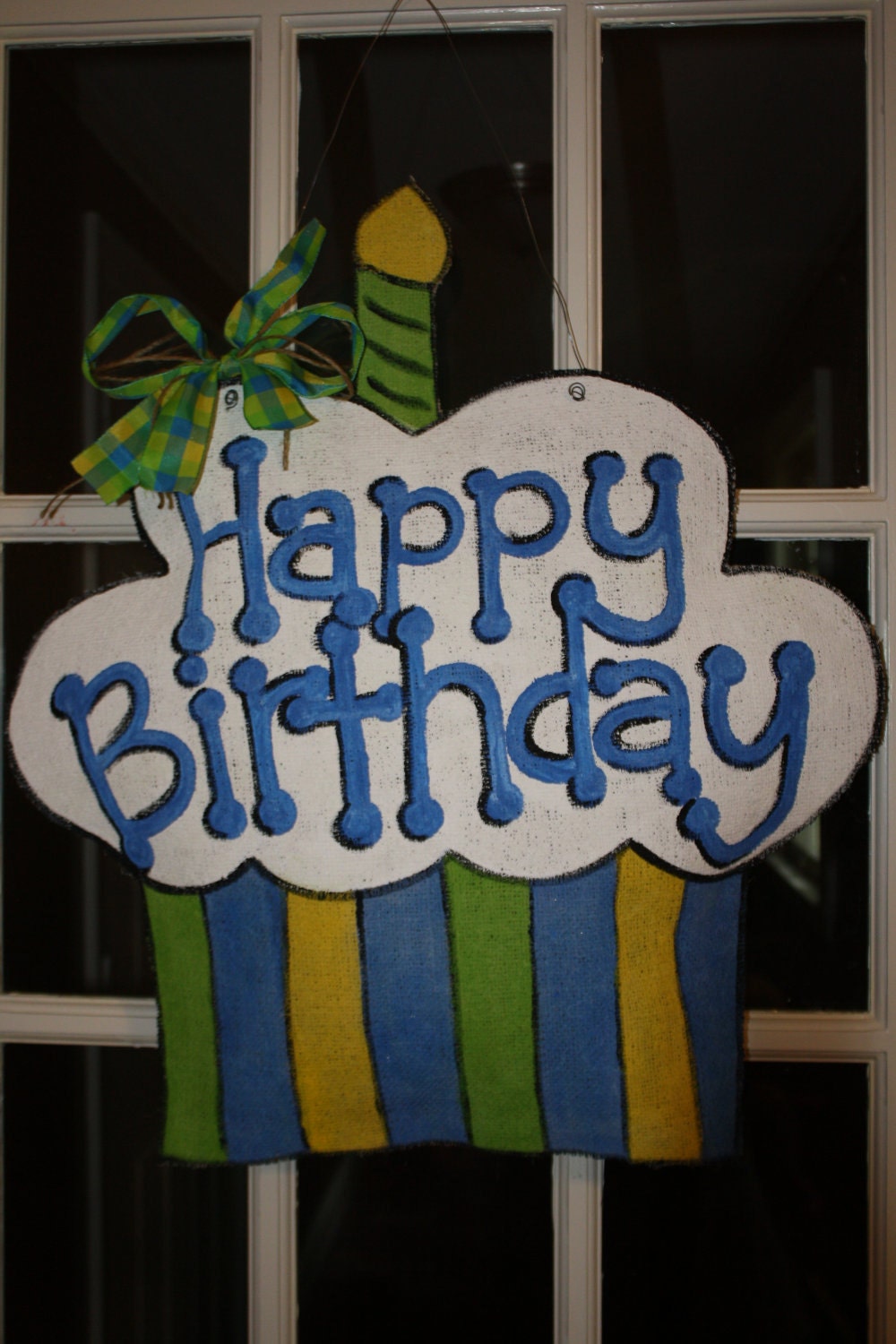 Birthday cupcake burlap door hanger