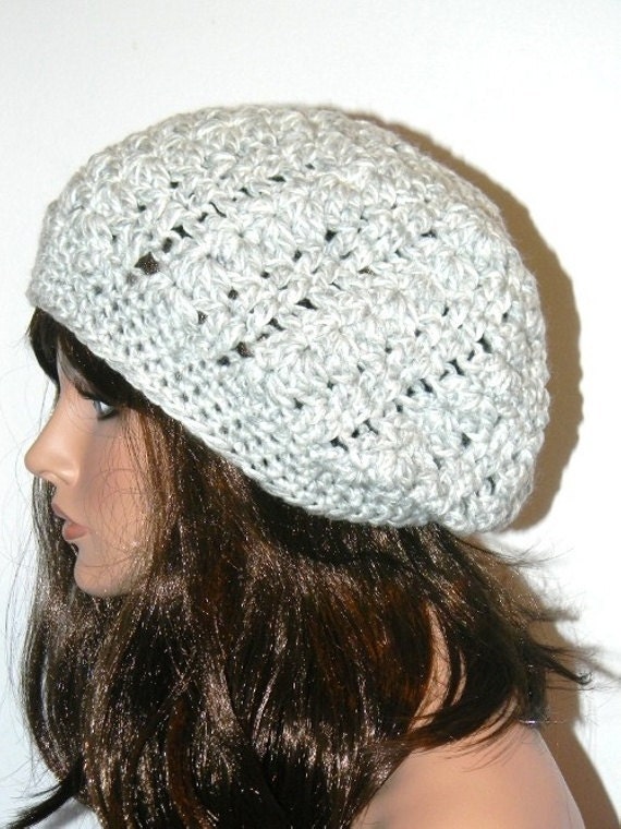 Slouchy Beanie/Beret/Tam Gray and White -Starstruck