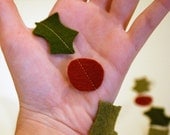 Christmas Garland Felt Holly - Rustic Hand-Cut Leaves and Berries for Home or Party Decor 6 ft