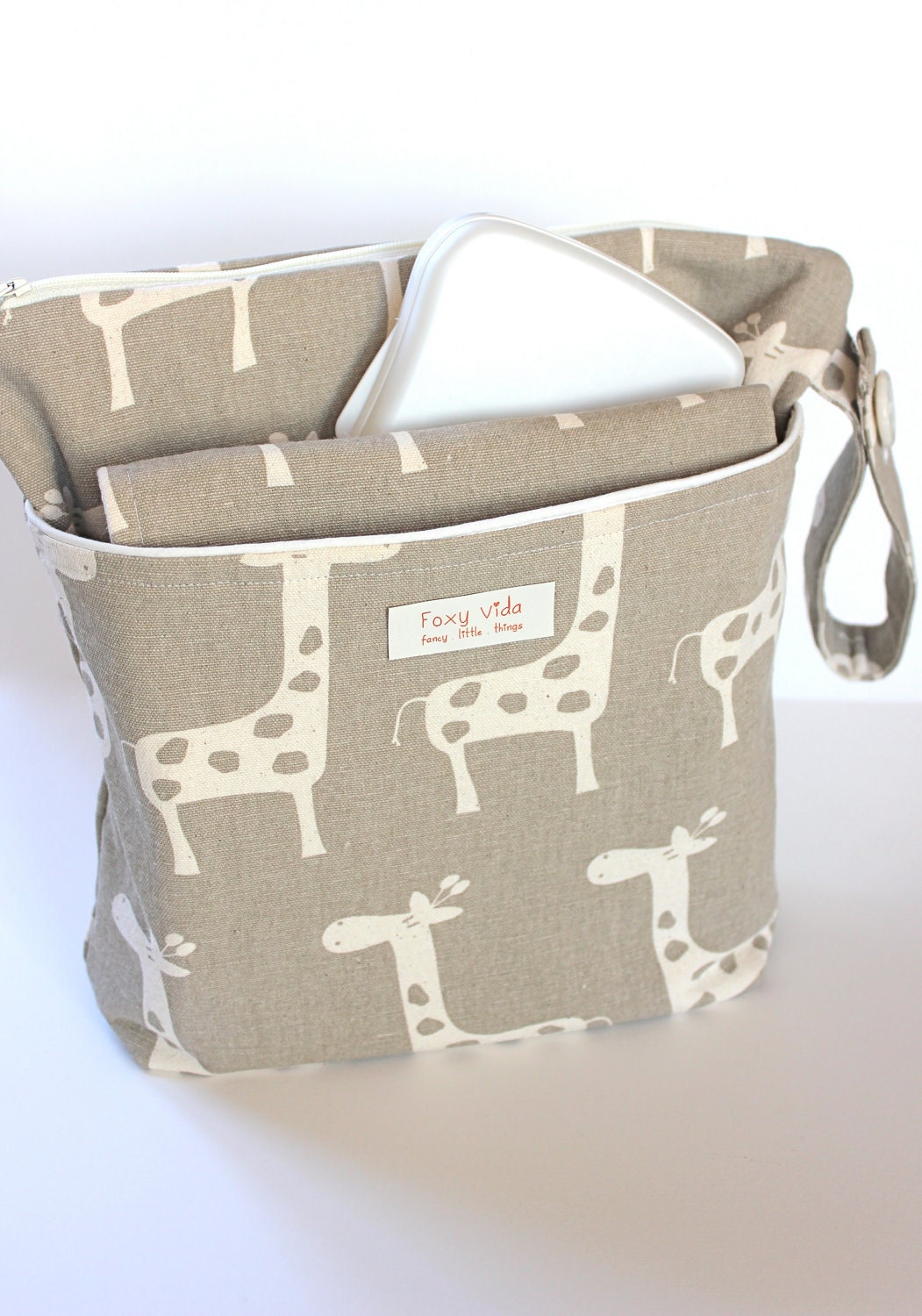 LIMITED EDITION Baby Diaper Wet Bag SET With Dry Pocket and Changing Pad Giraffes