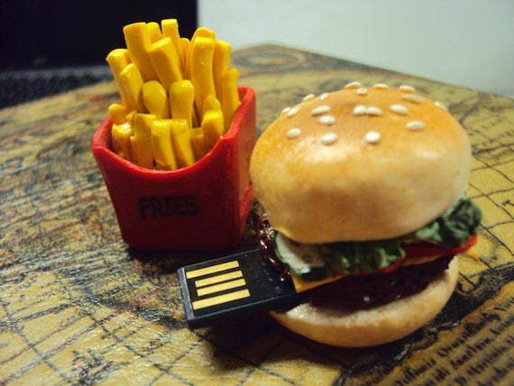 Black Friday Etsy Free Shipping USB 4 Gb With Burger and Fries In Polymer Clay