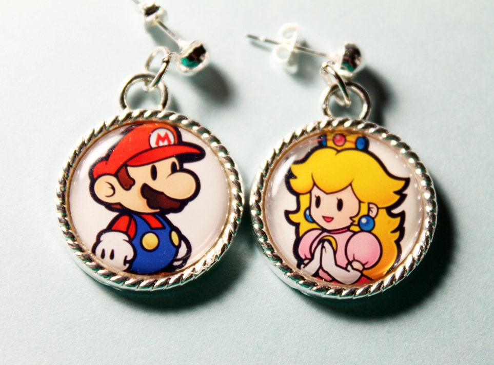 Mario and Princess Peach Super Mario Video Game Cameo Couple Earrings