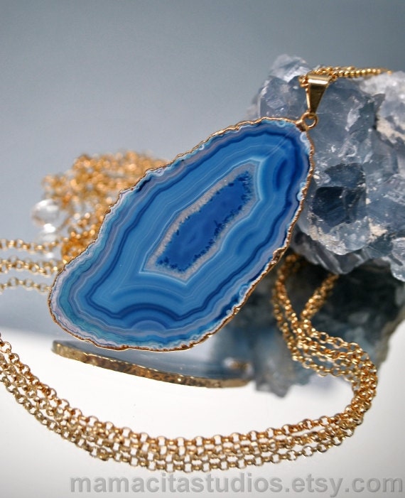 Blue Agate Druzy Slice Necklace