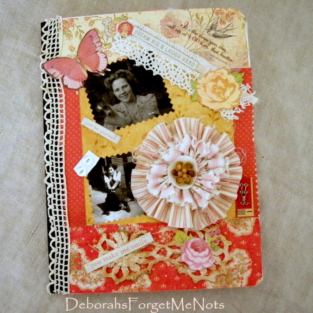 Embellished Journal Notebook Fabric Ephemera, Feminine, One of a Kind