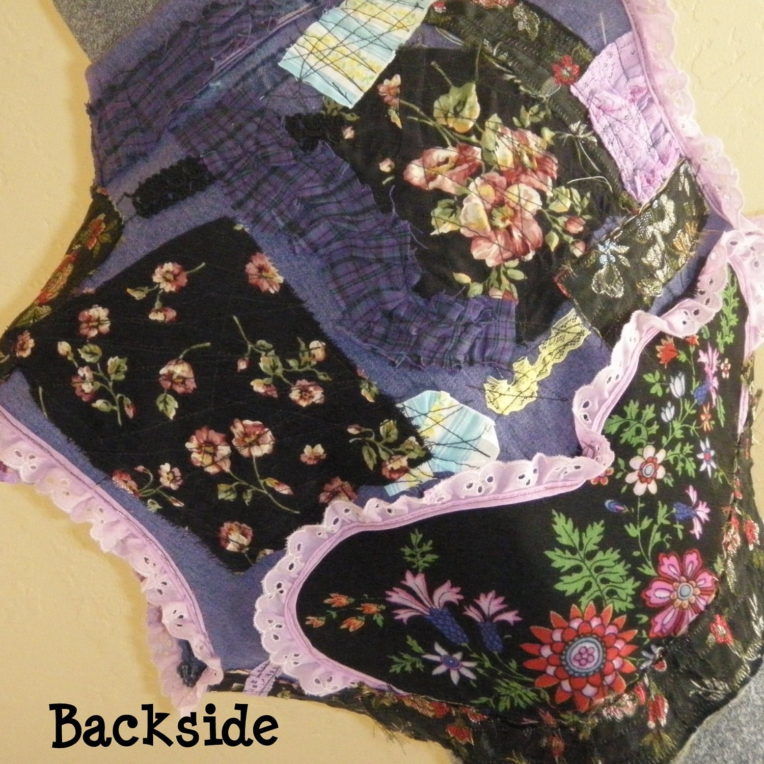 SALE Cropped Collage Altered Vest Top Steampunk Vintage Embellishments 80s Chic Boho Glam Size Large