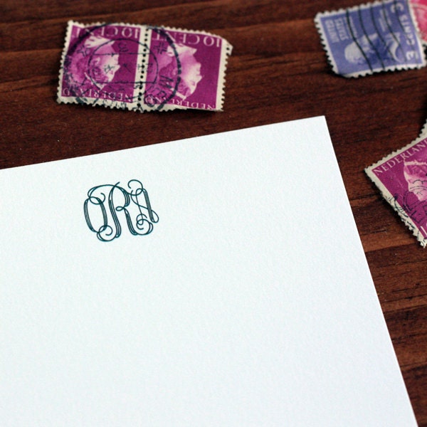 Abagail Monogrammed Stationery Set - Blank Flat Note Cards - Set of 16