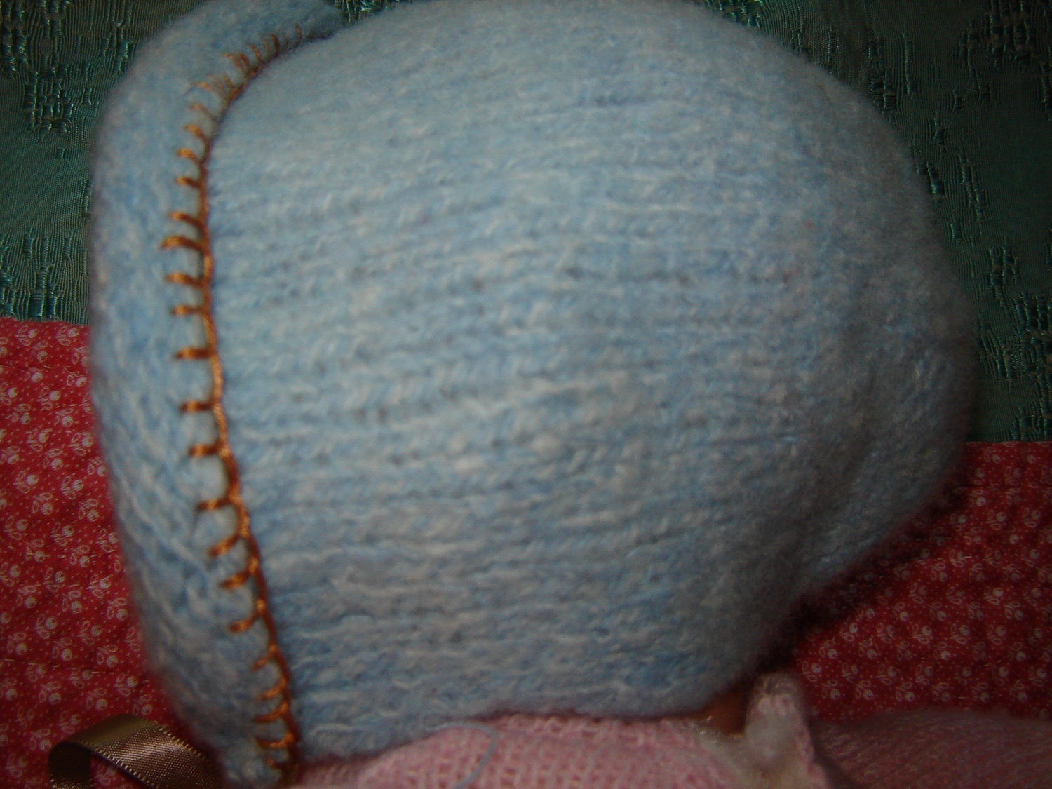 Hand Knit Baby Bonnet Hat Felted Handspun Wool SZ 6M